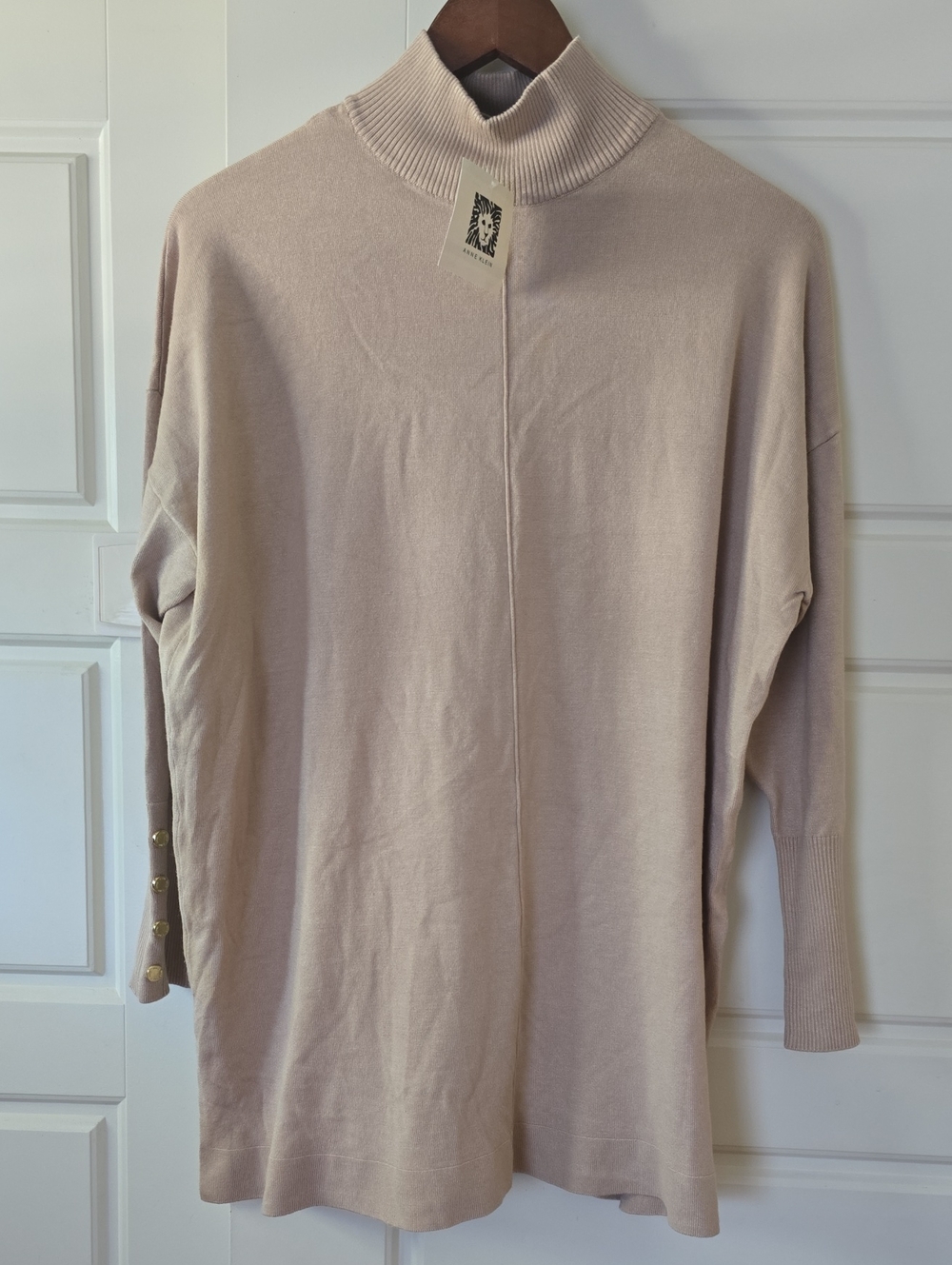 Ann Taylor Light Cream Turtleneck Sweater with Button Detail